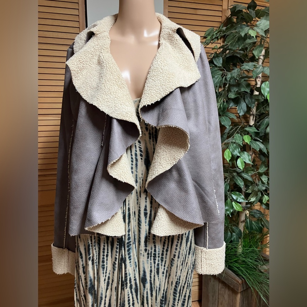Poetry Cream and Gray Shearling Jacket